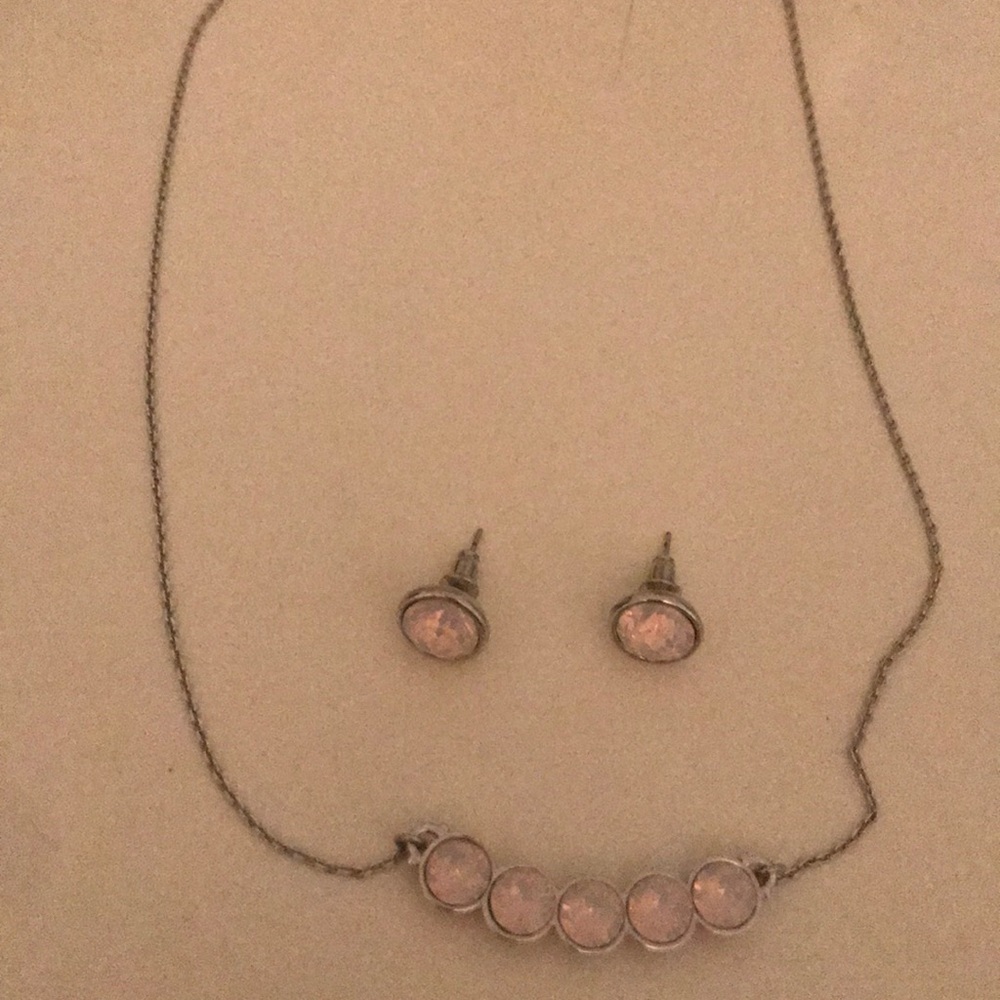 Pink/opal necklace , earrings